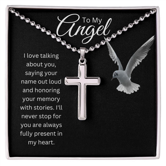 My Angel Always Fully Present In My Heart - Cross Necklace with Ball Chain🕊