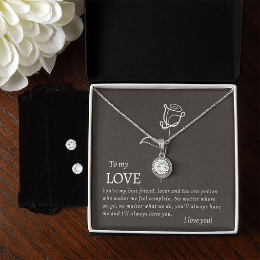 My Love, You Make Me Feel Complete - Eternal Hope Necklace and Cubic Zirconia Earring Set🌹